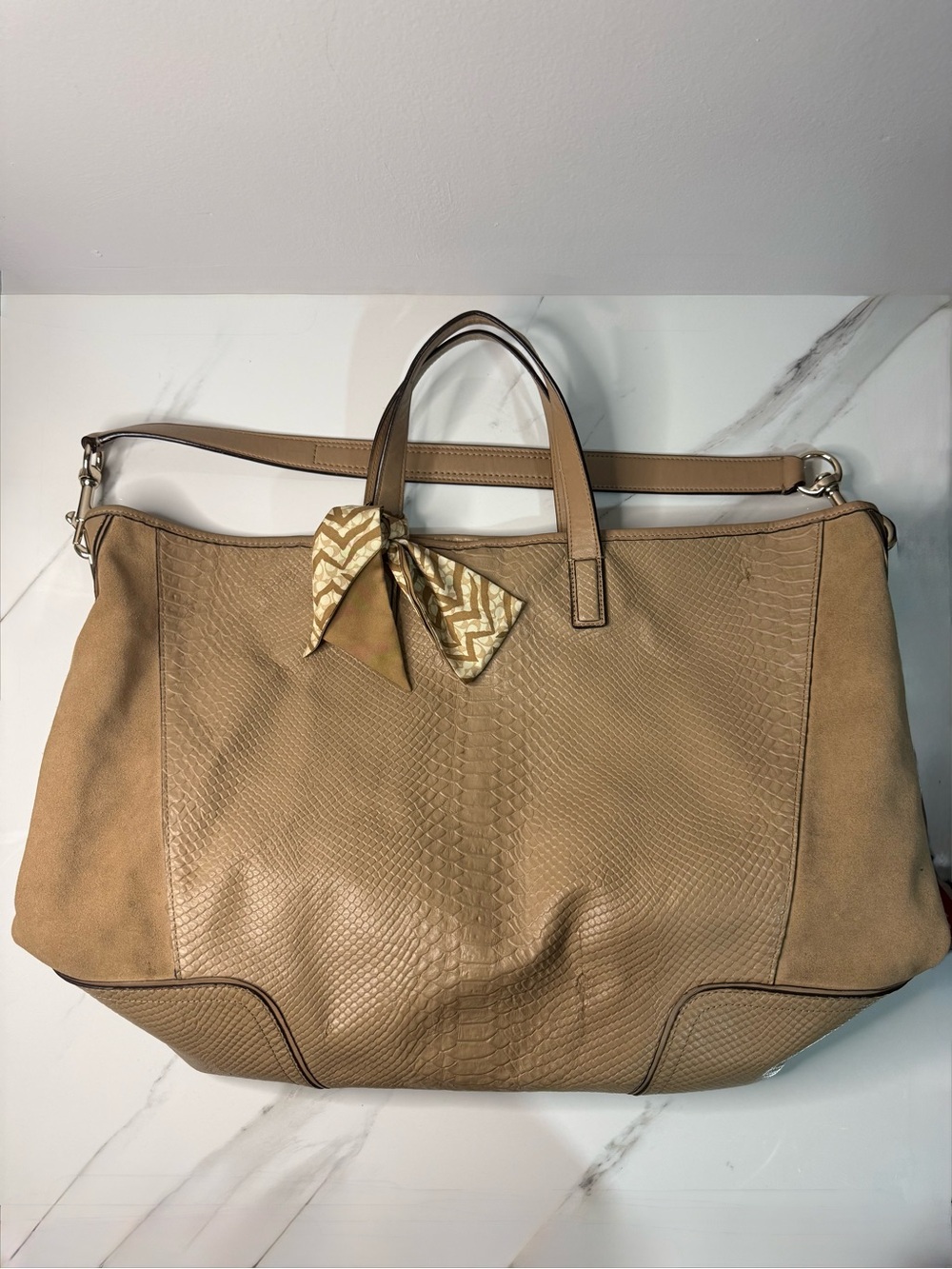 Coach Hadley Neutral Tote Bag with Scarf Accent